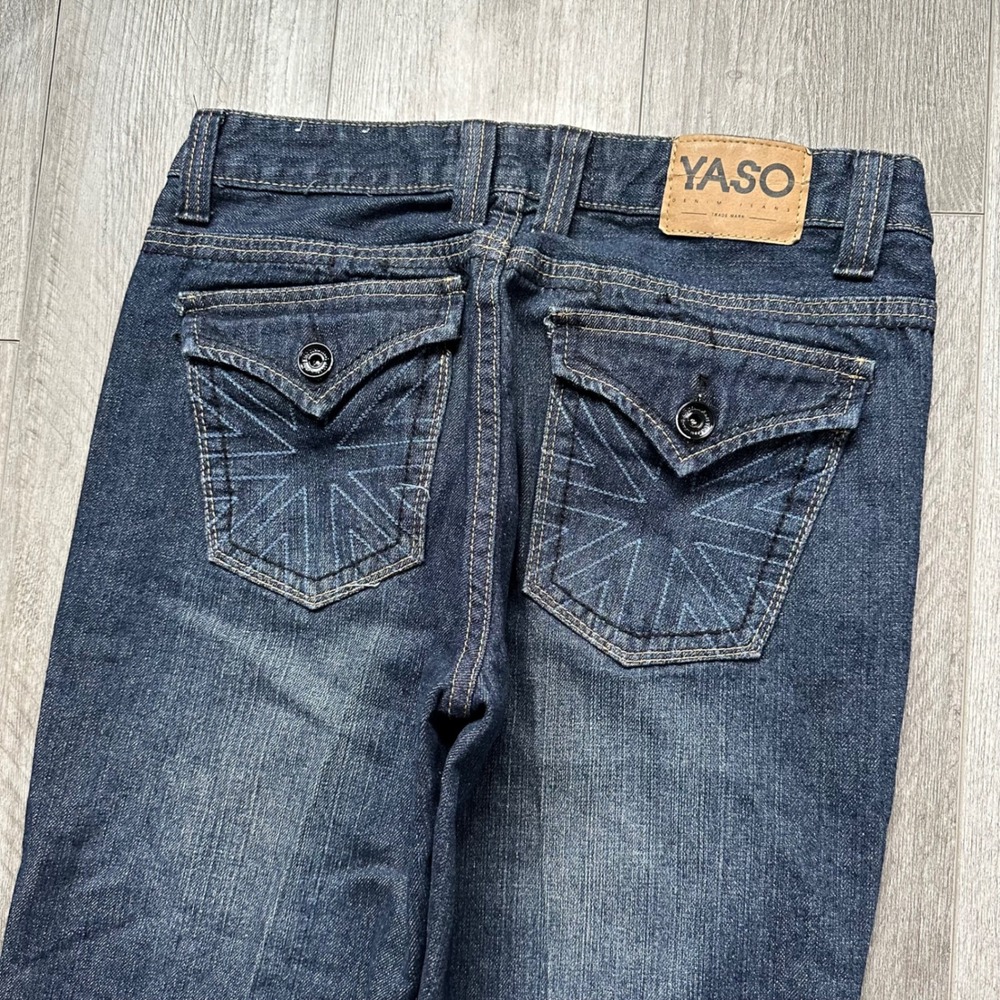 Y2K VTG YASO Denim Jeans Men's 33x33 Dark Wash Straight Leg Star Pockets